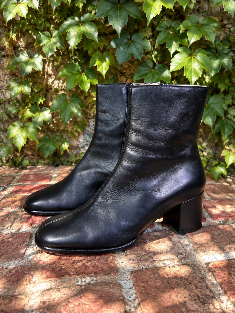 J. CREW Black Leather Squared Toe Center Seam Italian Made Ankle Boots, 9.5